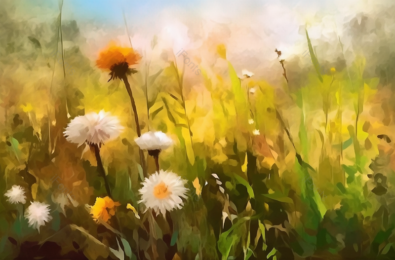 天气晴朗阳光照射在绿色的草地蒲公英花特写背景插画,插画/手绘图,插画/手绘图库,插画/手绘图下载,插画/手绘